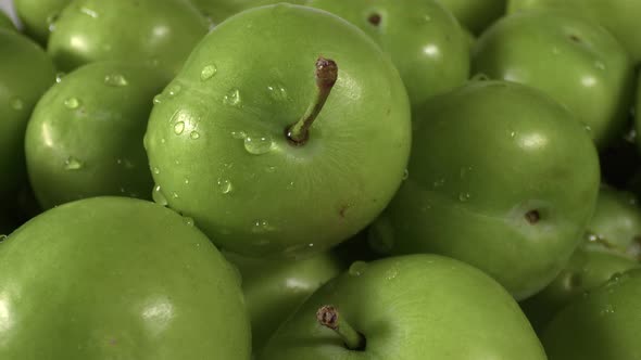Close Up Pile Of Fresh Green Plum On The Market Counter / Videohive