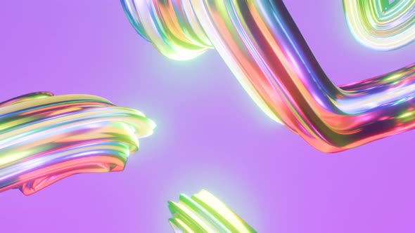 Abstract Animation with a Sphere with Curved Lines in a Neon Metallic Material