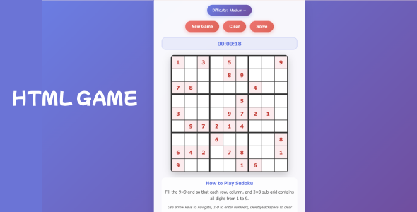 HTML5 Sudoku Game – Responsive & Mobile-Friendly Puzzle
