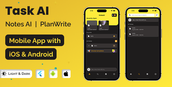 Notes Task AI | Plan Write | Flutter Android/iOS Full Application | Premium Plans