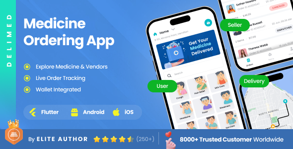 6 App Template | Online Pharmacy Delivery App| Medicine Ordering App| Prescription| Flutter| DeliMed