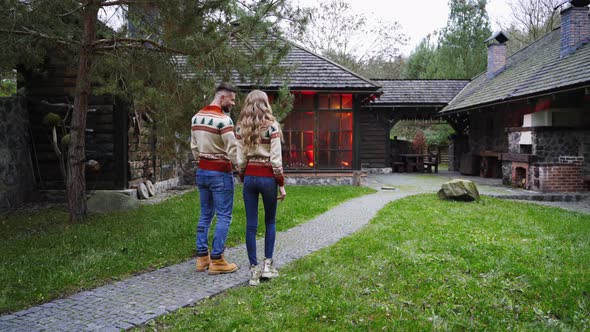 Young couple in the village. 