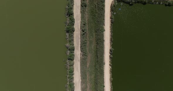 Aerial view of vast Fish farm pools.