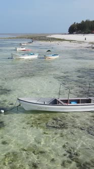 Vertical Video of Low Tide in the Ocean Near the Coast of Zanzibar Tanzania