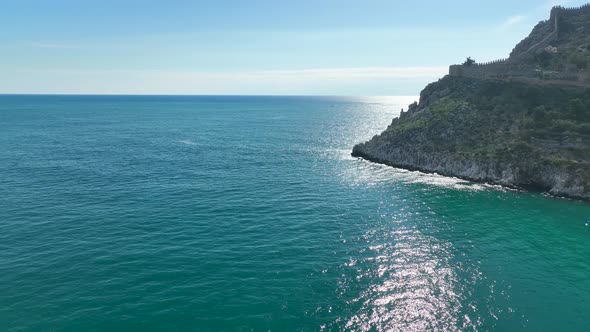 Yacht calls at the port aerial view 4 K