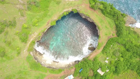 Birds eye view of Broken Bay, Nusa Penida Inodnesia on a sunny day