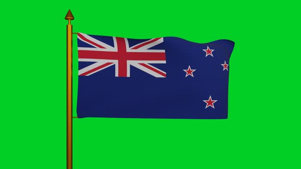 National flag of New Zealand waving with flagpole on chroma key, Republic New Zealand flag textile