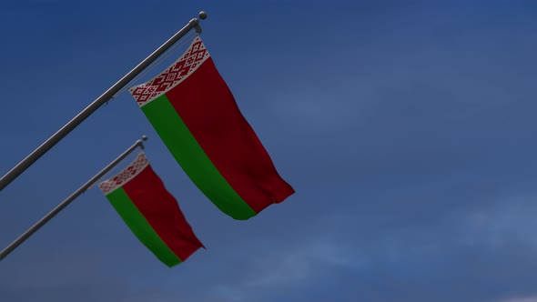 Belarus  Flags In The Blue Sky - 4K