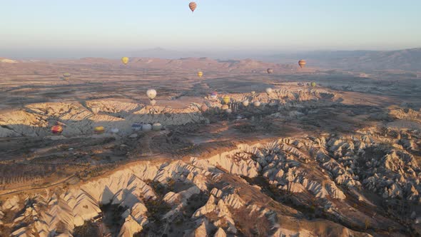 Aerial View Cappadocia Turkey  Balloons Sky