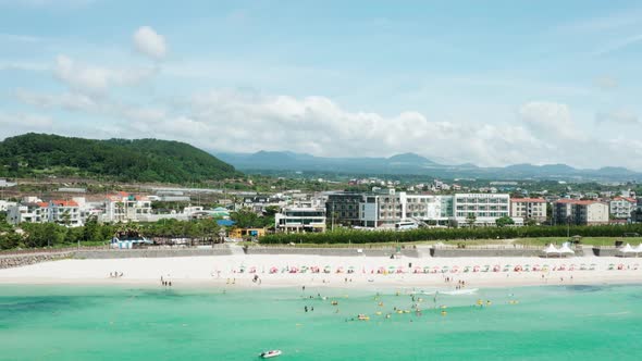 Jeju Island's summer beach and blue sky