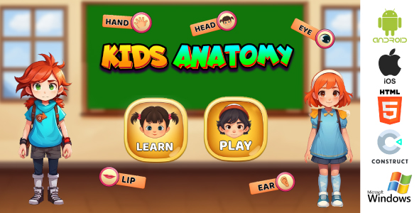 Kids Anatomy Game – Educational Mobile & Web Game | HTML5 + Android + iOS + Windows | Construct 3