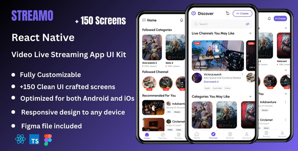 Streamo - Video Live Streaming React Native CLI Ui Kit