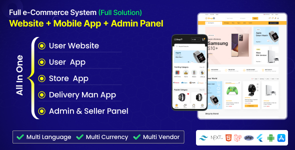 Shopo - Multivendor eCommerce Admin Panel, Website + User, Seller & Deliveryman Flutter App