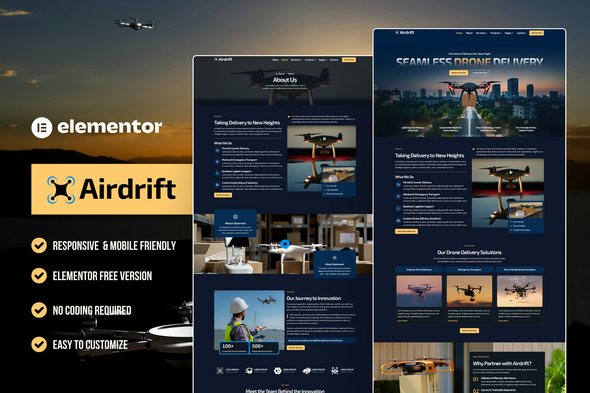 Airdrift – Drone Delivery Elementor Template Kit
