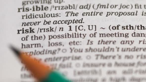 Risk, Pencil Pointing Word in English Dictionary, Possibility of Losing Assets