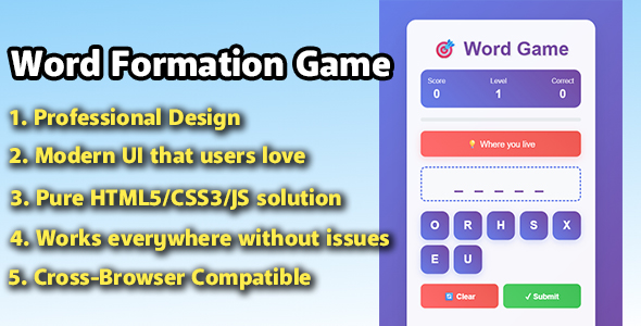 Word Formation Game - HTML5 Mobile Educational Puzzle Game