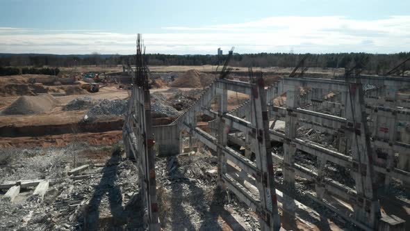 AERIAL: Lithuania National Stadium on A Sunny Day During Reconstruction Phase in April