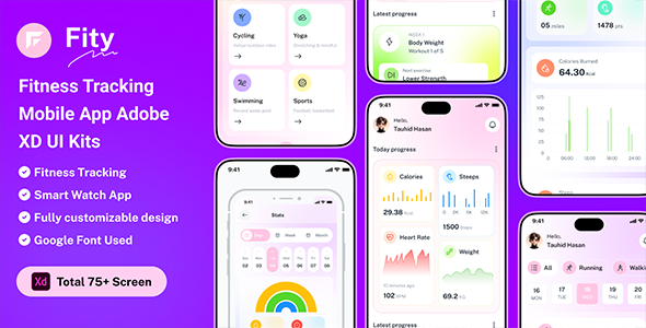 Fity – Fitness Tracking Mobile App Adobe XD UI Kits