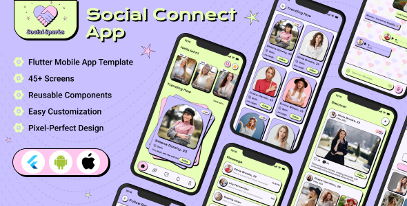 SocialSparks - Social Connect Flutter Mobile App Template | Android & iOS UI Kit