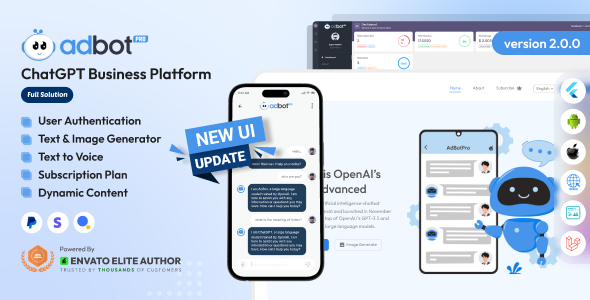 AdBot Pro - ChatGPT SAAS Business Platform Website | Android-iOS App | Admin Panel