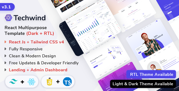 Techwind - React Js Multipurpose App, Saas & Software Landing & Admin Dashboard Template