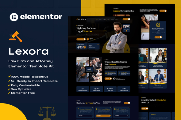 Lexora - Law Firm & Attorney Elementor Template Kit
