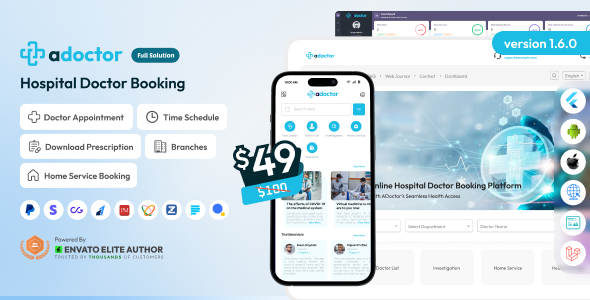 ADoctor - Hospital Doctor Booking Android and iOS App | Website | Admin Panel