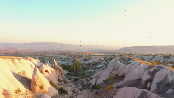 White Rocks in Cappadocia Valley at Sunset