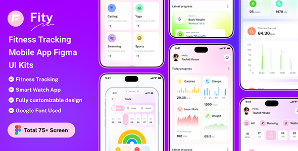 Fity – Fitness Tracking Mobile App Figma UI Kits