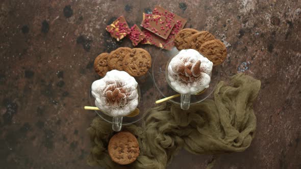 Sweet Dessert Served. Hot Chocolate with Whipped Cream on Top and Cookies