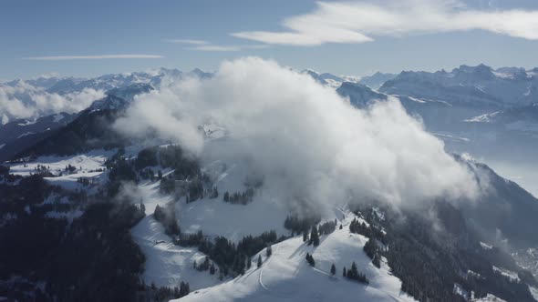 Aerial view of mountain peak in wintertime, Lucerne, Switzerland.