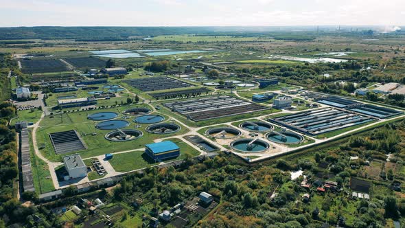 Drone Shot of a Large Sewage Cleaning Facility in Daylight