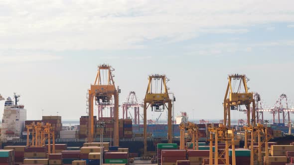 Loading Unloading Ship in Container Terminal Timelapse