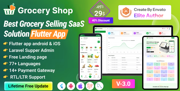 Grocery Shop - Grocery Selling Flutter App with Admin panel  SAAS