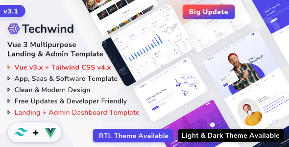 Techwind - Vue Multipurpose App, Saas & Software Landing & Admin Dashboard Template