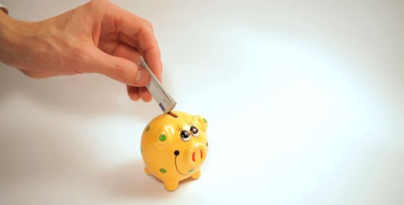 Putting Euro Money into a Piggy (male)