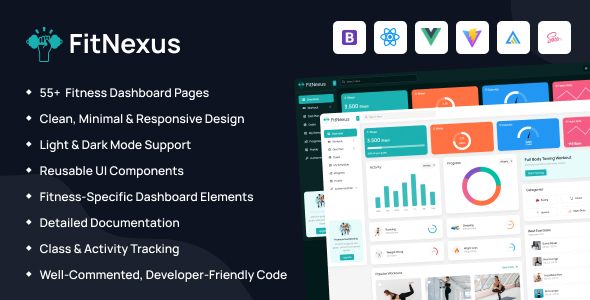 FitNexus – Fitness & Gym Admin Dashboard (HTML + Vue.js + React.js)