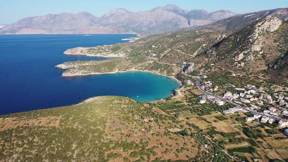 Aerial View of the Sea and Coastline with the Mountains in the Background, Istro, Crete, Greece.