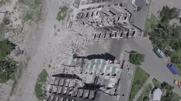 Vertical Video of the Consequences of the War in Ukraine  a Destroyed Building