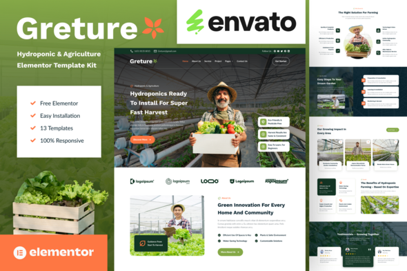 Greture - Hydroponic & Agriculture Elementor Template Kit