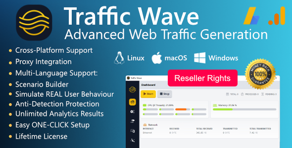 Traffic Wave | Advanced Cross-Platform Web Traffic Generation Bot With Auto Proxy | Reseller Rights