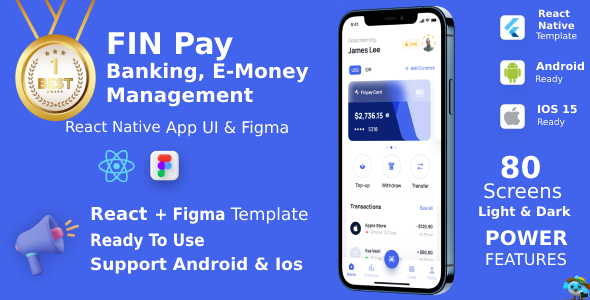 FinPay App ANDROID + IOS + FIGMA (FREE) | React Native | Banking, E-Money Management