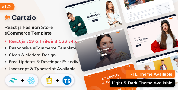 Cartzio - React Multipurpose eCommerce Template (React Js + Tailwind CSS v4)