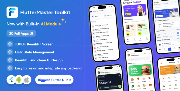 Flutter Master Toolkit - The Biggest Flutter UI Kit with AI Modules