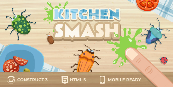 Kitchen Smash – Bug Smasher Game – Construct 3 | HTML5 | Mobile & Desktop