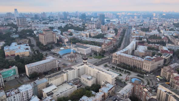 Independence Square in the Morning. Kyiv, Ukraine. Aerial View