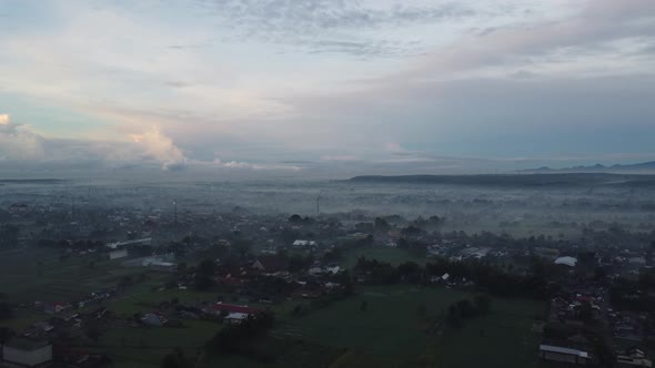 Beautiful and exotic foggy morning views. Aerial footage