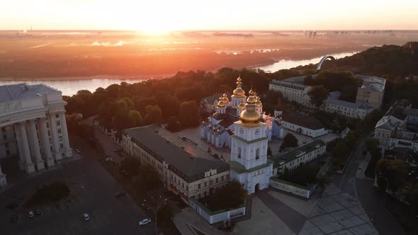 Kyiv, Ukraine: St. Michael's Golden-Domed Monastery in the Morning. Slow Motion