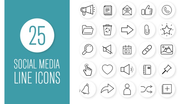 25 Social Media Line Icons Pack