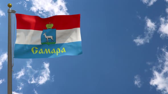 Samara City Flag (Russia) On Flagpole